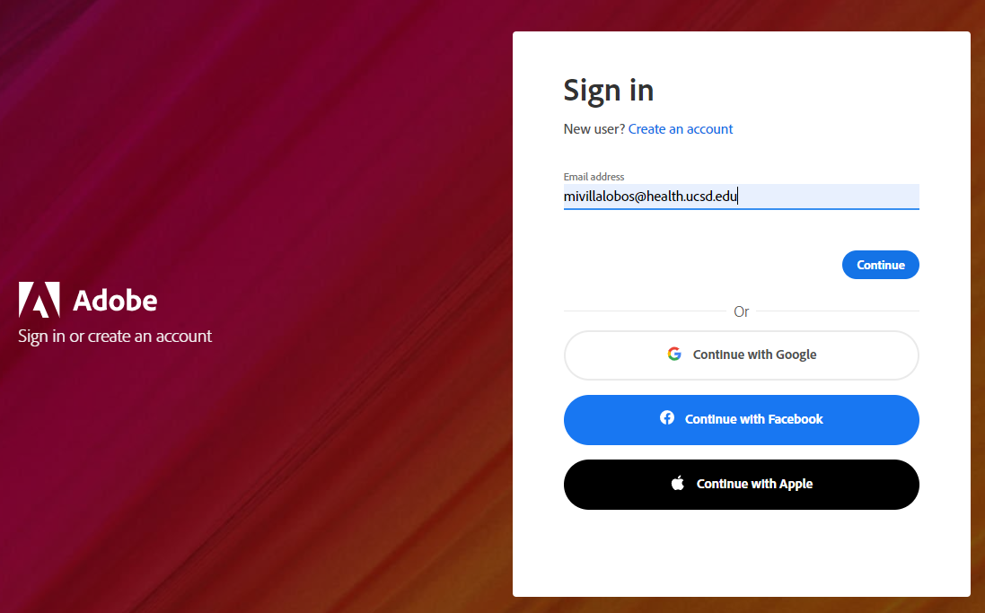 Adobe Login Page